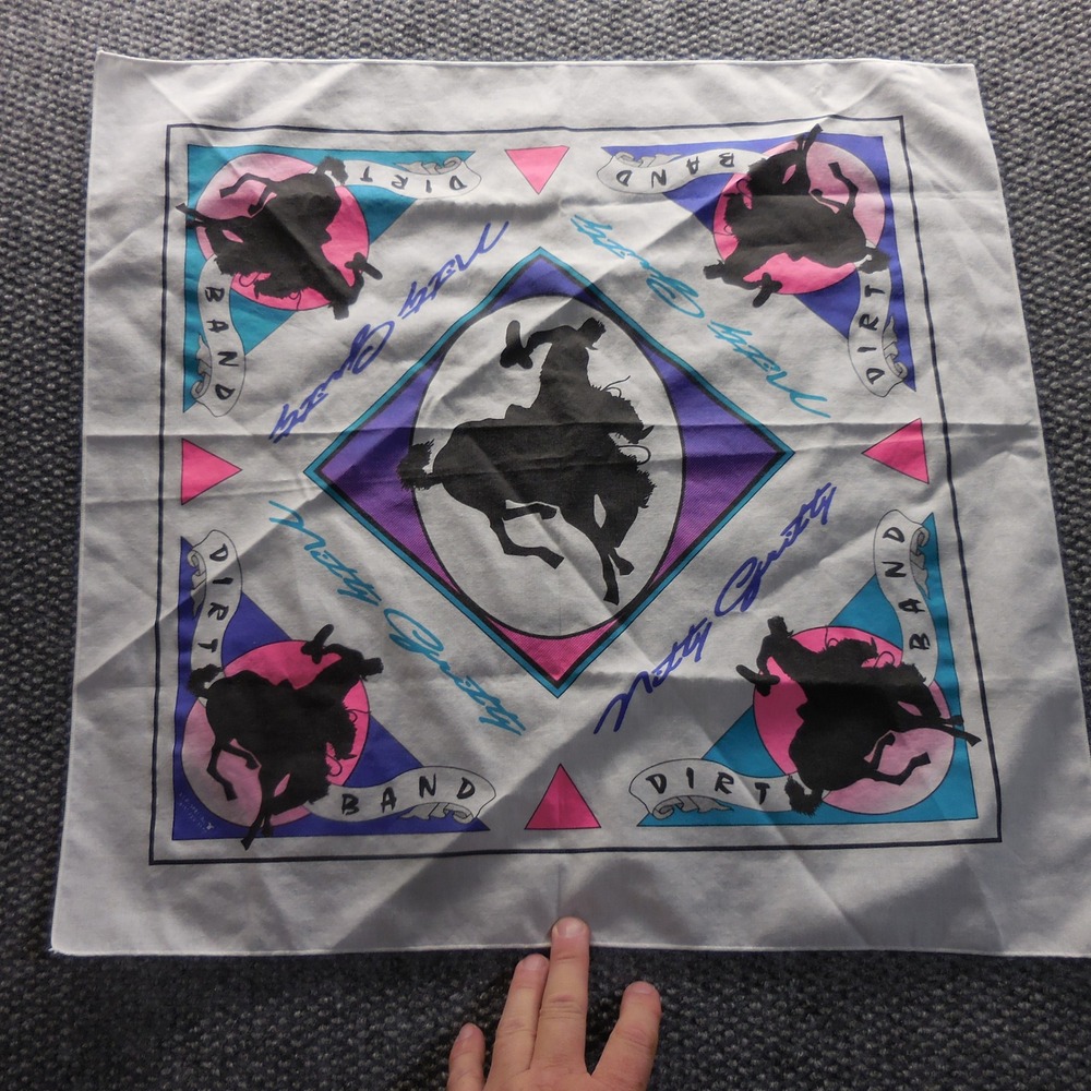 VTG Nitty Gritty Dirt Band Bandana White Western Bucking Bronco Graphic 21x21